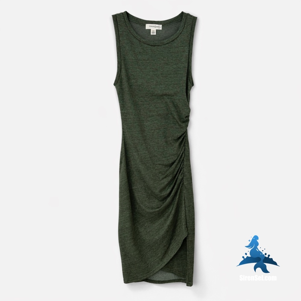 1264 NWOT TREASURE & BOND Sleeveless Ruched Midi Dress – XXS – Olive